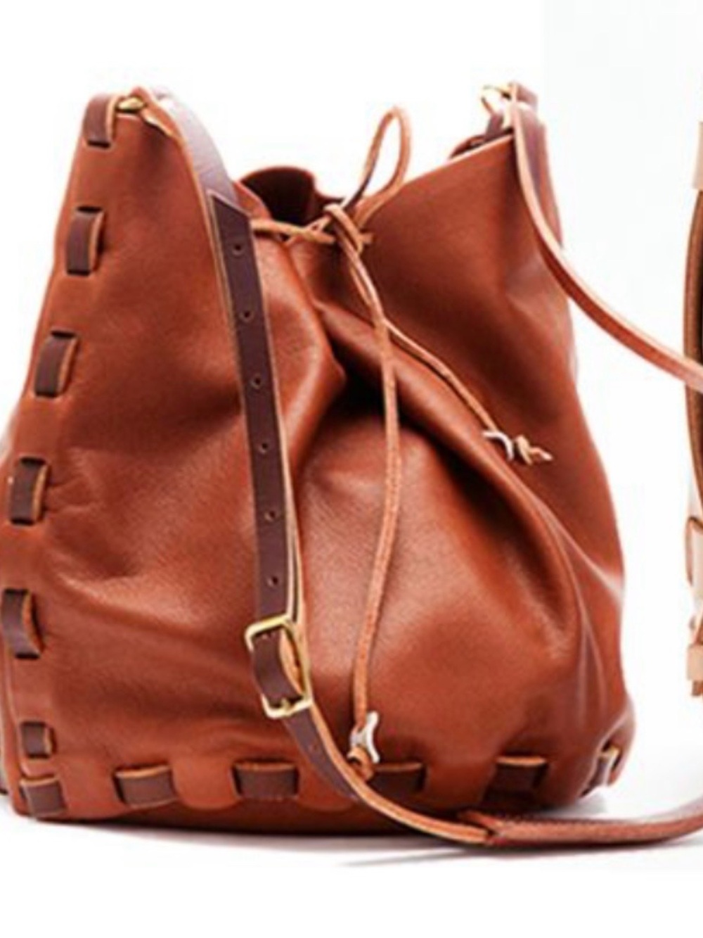 Classic Brown Leather Drawstring Bucket Bag - Women